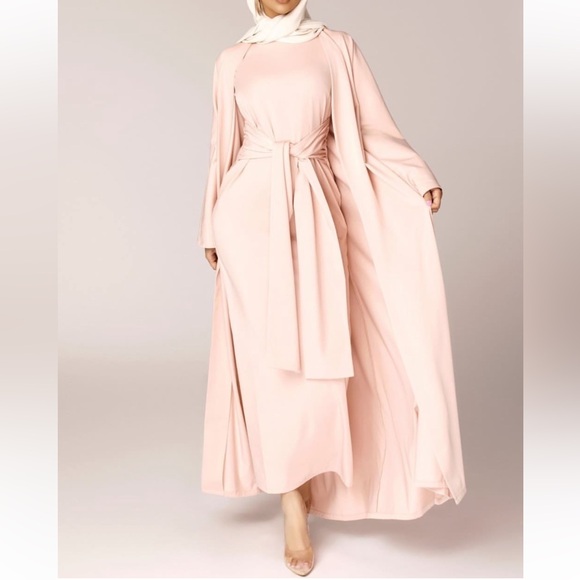 veiled collection Dresses & Skirts - Veiled collection Pink Long Sleeve Dress abaya set tie waist maxi dress set